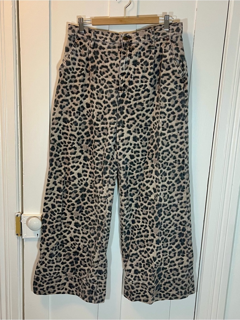 Pilcro Leopard-Print Wide Leg Pants in Taupe and Black